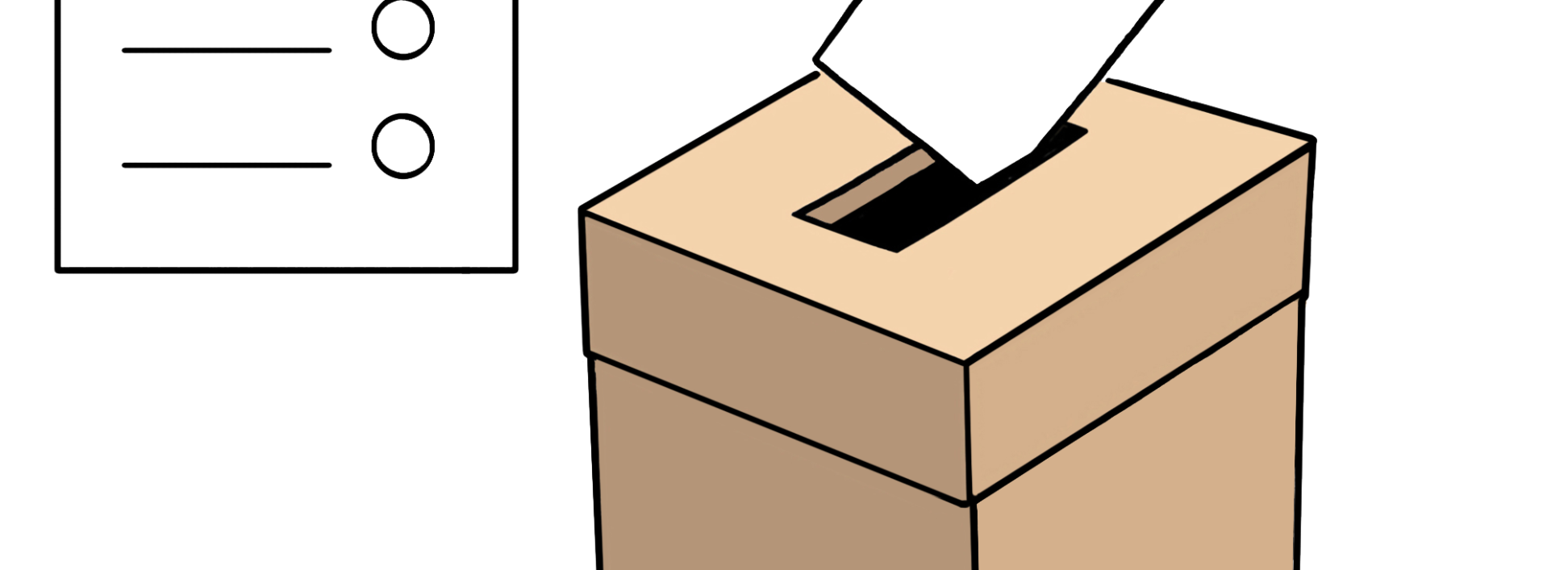 Das BIld zeigt eine Wahlurne und einen Wahlzettel.