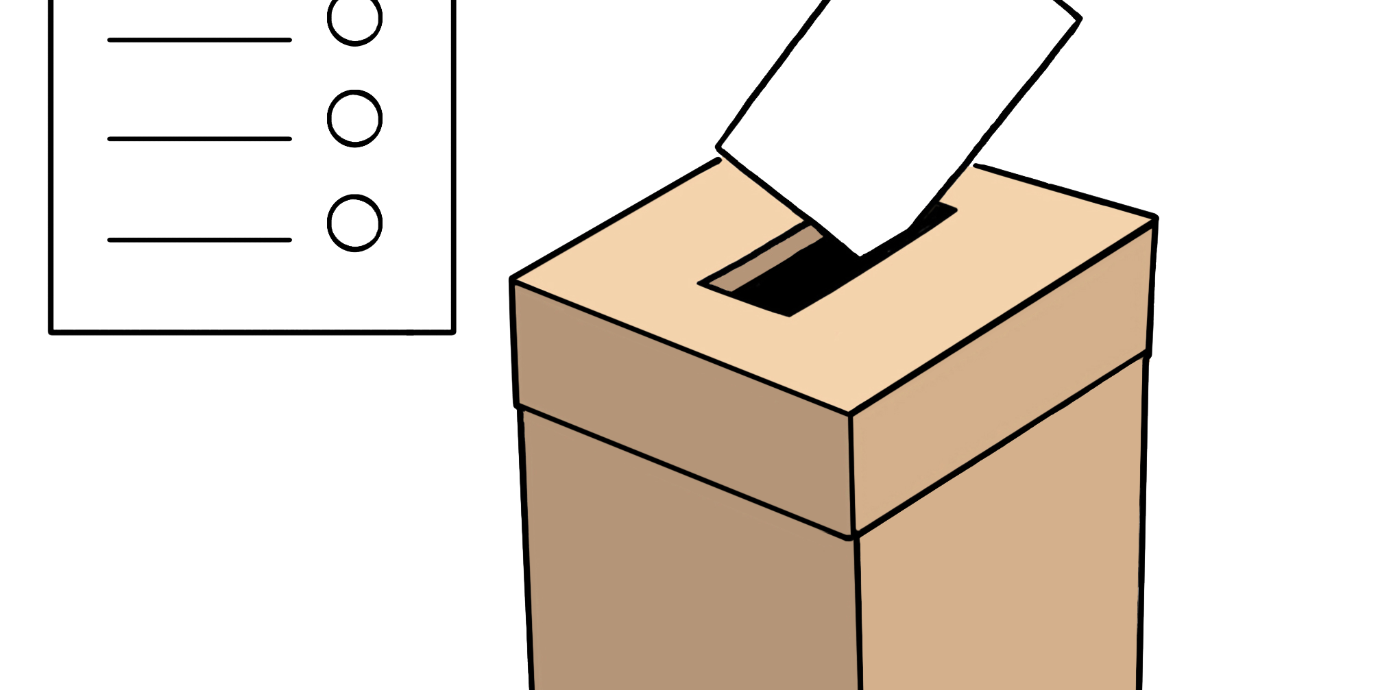 Das BIld zeigt eine Wahlurne und einen Wahlzettel.