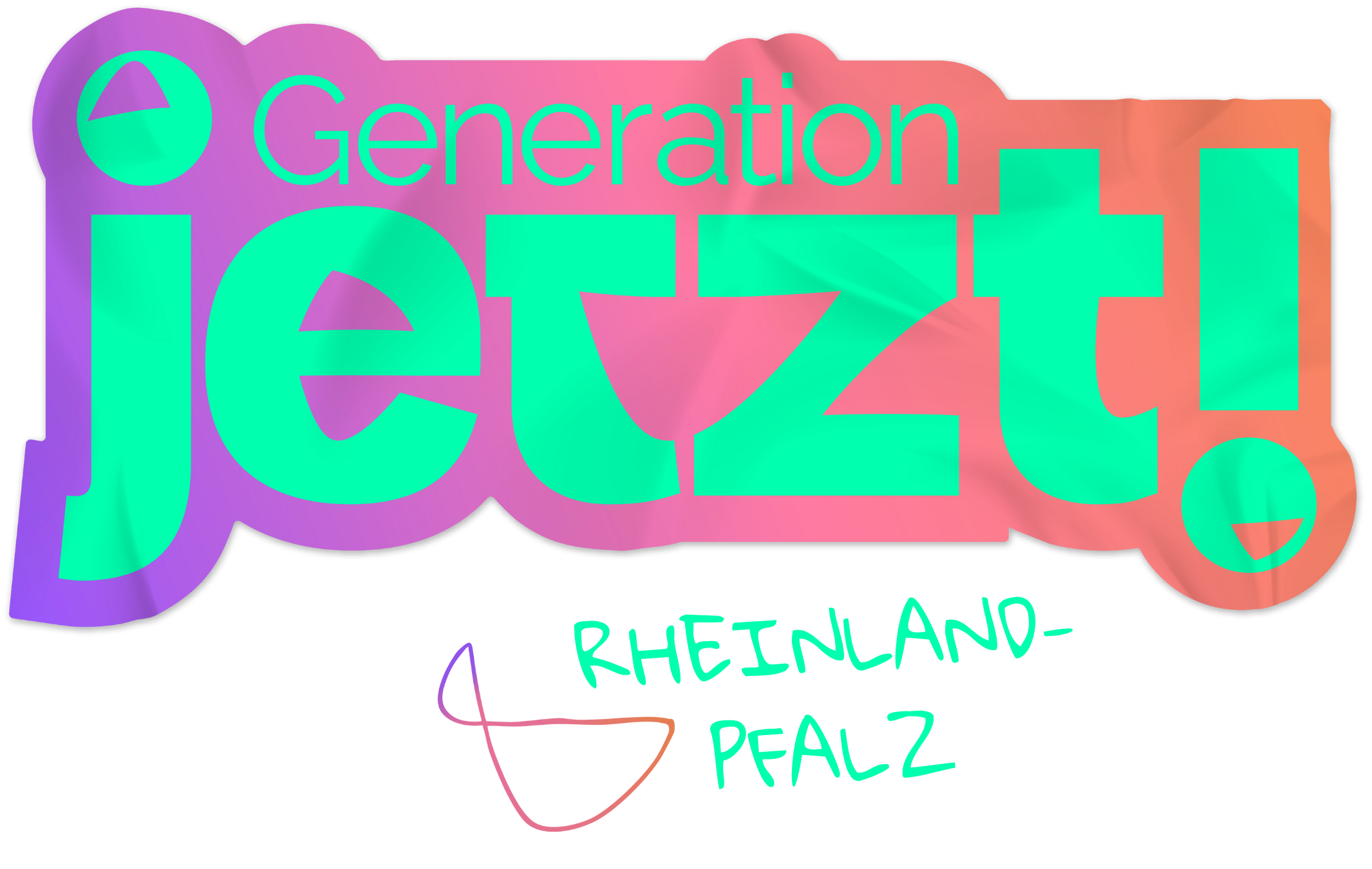 Das Bild zeigt das Logo der Generation jetzt!. Es ist eine grüne Neonschrift mit einem Ausrufezeichen.