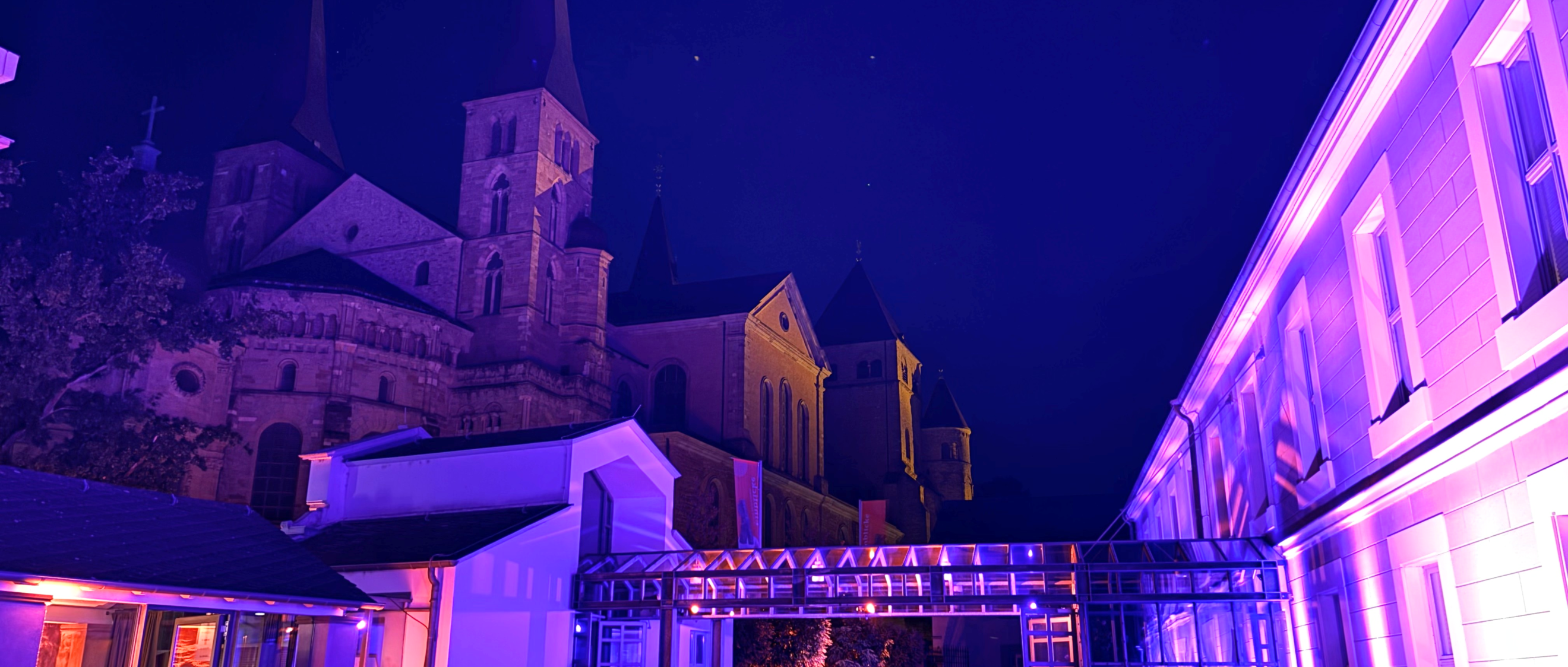 Garten des Museums am Dom Trier beleuchtet in der Museumsnacht.