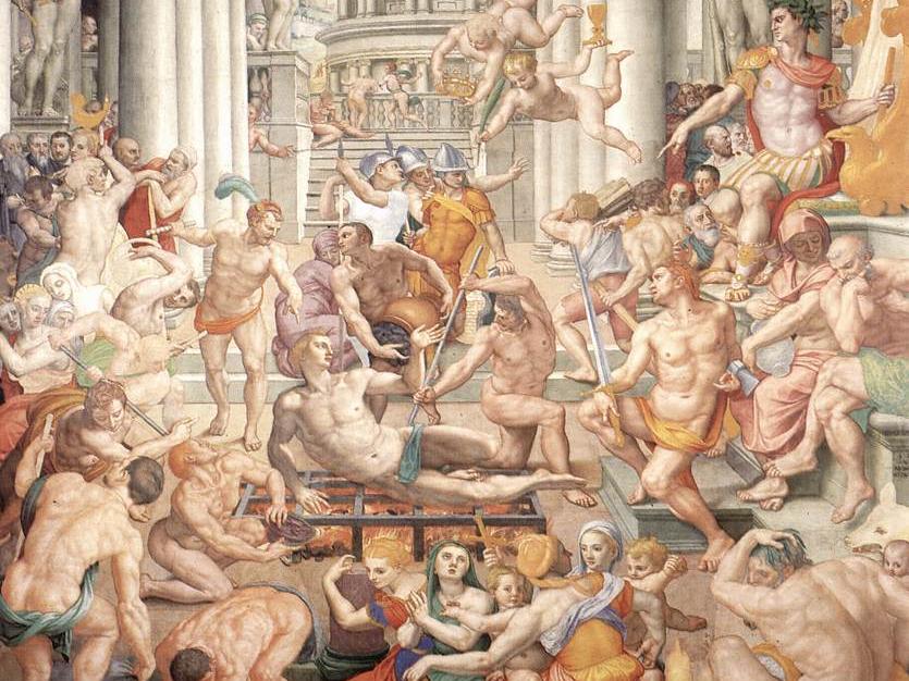 Darstellung des Martyriums des heiligen Laurentius; Gemälde von Agnolo Bronzino, 16. Jahrhundert