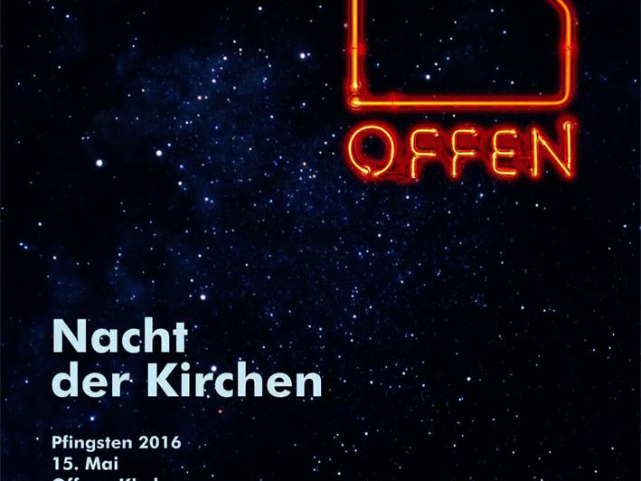 Plakat mit Sternenhimmel und einer beleuchteten Kirche