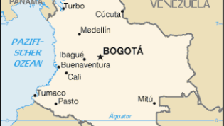 Kolumbien zwischen Pazifik und Karibischem Meer. Die Stadt Quibdó liegt südwestlich von Medellin und nördlich von Calí mitten im Dschungel von Kolumbien.