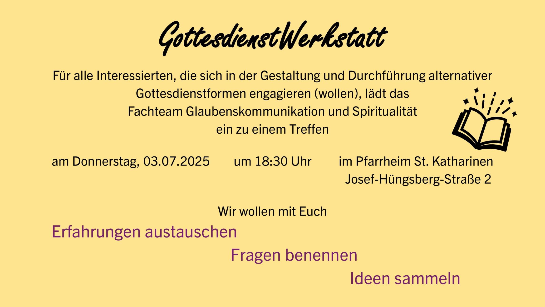 Plakat zur GottesdienstWerkstatt im Pastoralen Raum Neuwied: 3. Juli 2025
