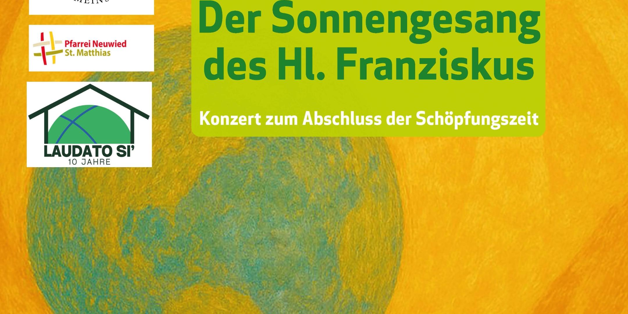 Das Plakat zum Konzert zeigt im Hintergrund eine Zeichnung einer gelb-orange-farbenen Sonne, die die Erdkugel erleuchtet.