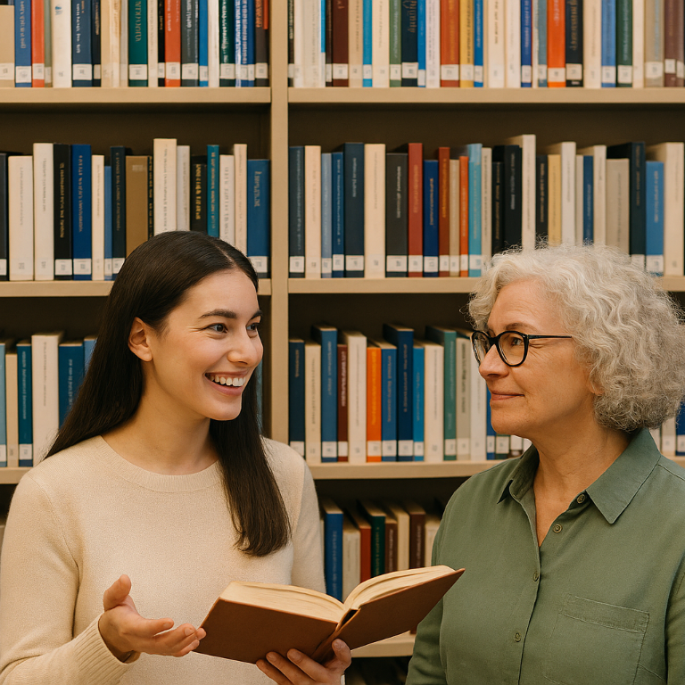 Gespräch in Bibliothek (C) KI Copilot