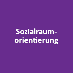 Ein violettes Feld mit dem Wort Sozialraumorientierung