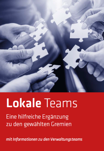 Deckblatt der Broschüre Lokale Teams, Hände die Puzzelteile zusammenhalten