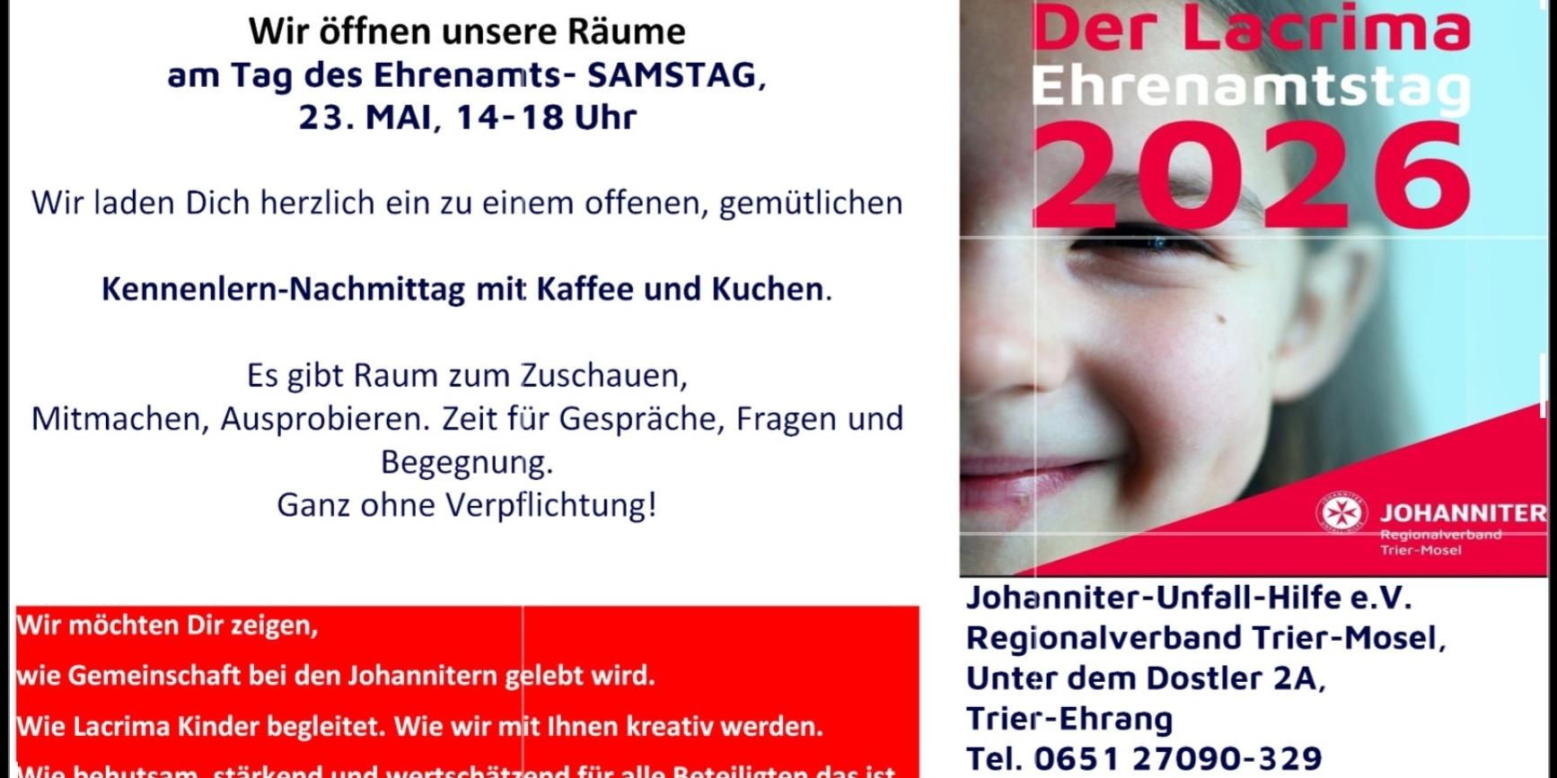 Flyer des Lacrima Ehrenamtstags. Tag der offenen Tür