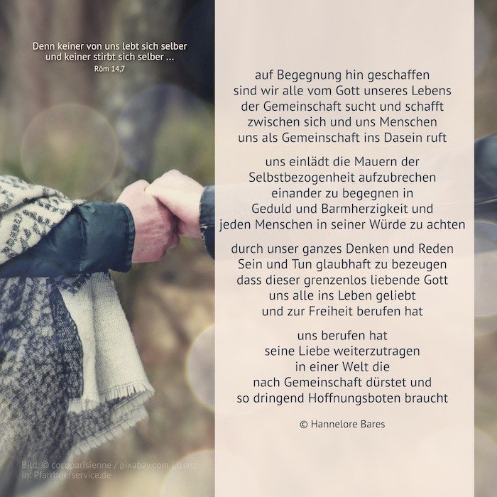 Zwei Menschen die ihre Hand halten, daneben steht der Impulstext