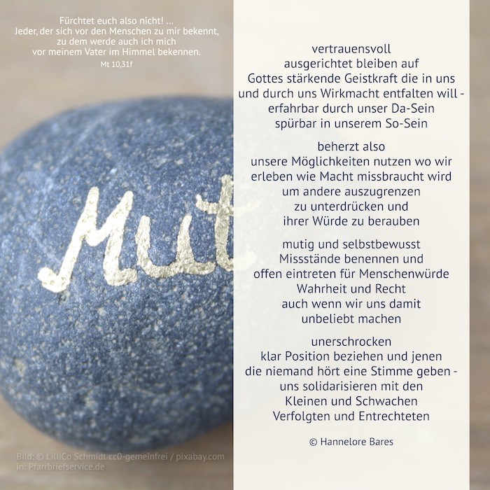 Ein Stein mit der Aufschrift Mut, daneben steht der Impulstext (c) Hannelore Bares Ein Stein mit der Aufschrift Mut, daneben steht der Impulstext