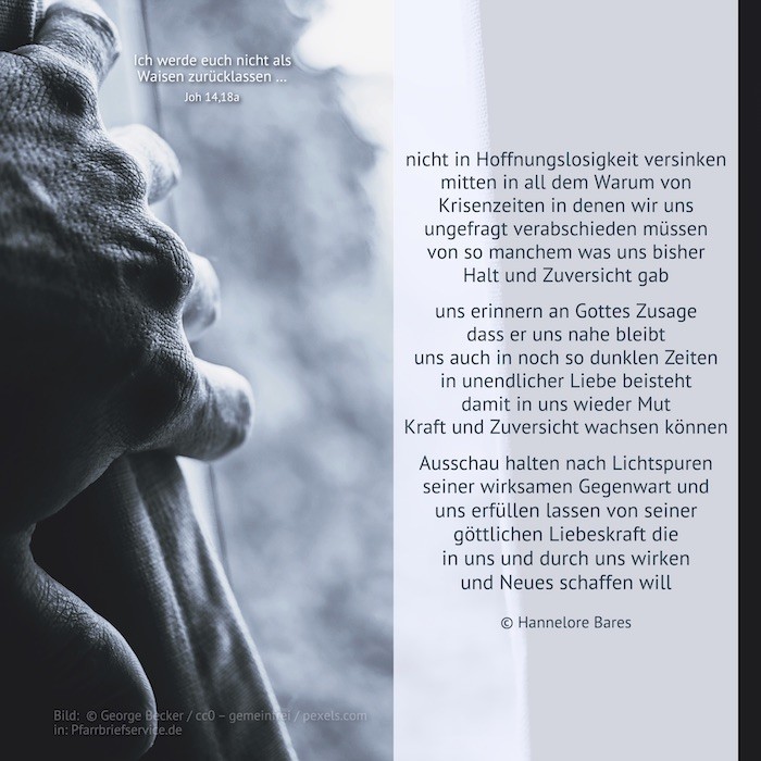 Eine Hand schiebt einen Vorhang zur Seite, daneben steht der Impulstext