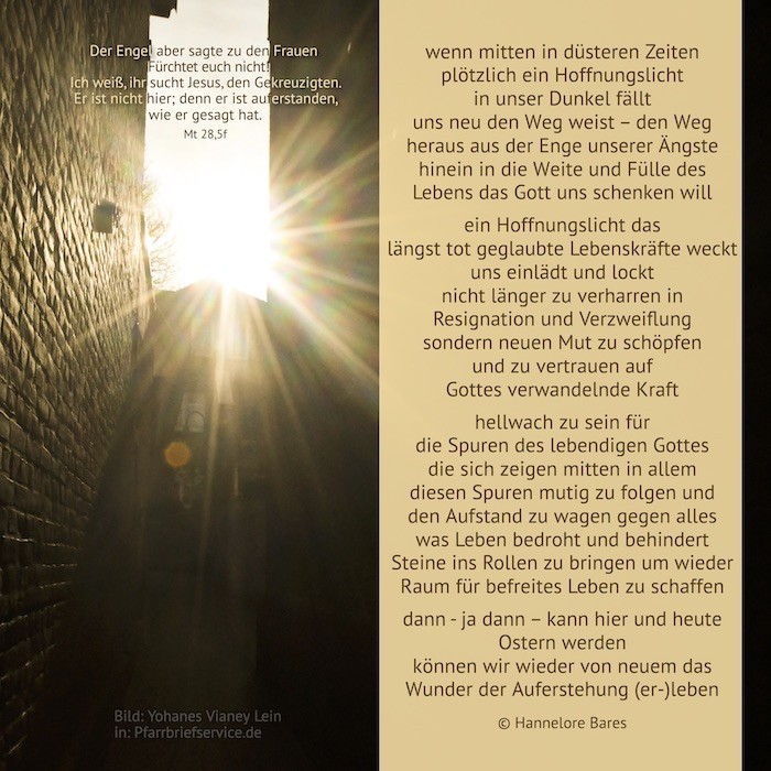 Ein Licht am Ende eines Tunnels, daneben steht der Impulstext (c) Hannelore Bares Ein Licht am Ende eines Tunnels, daneben steht der Impulstext