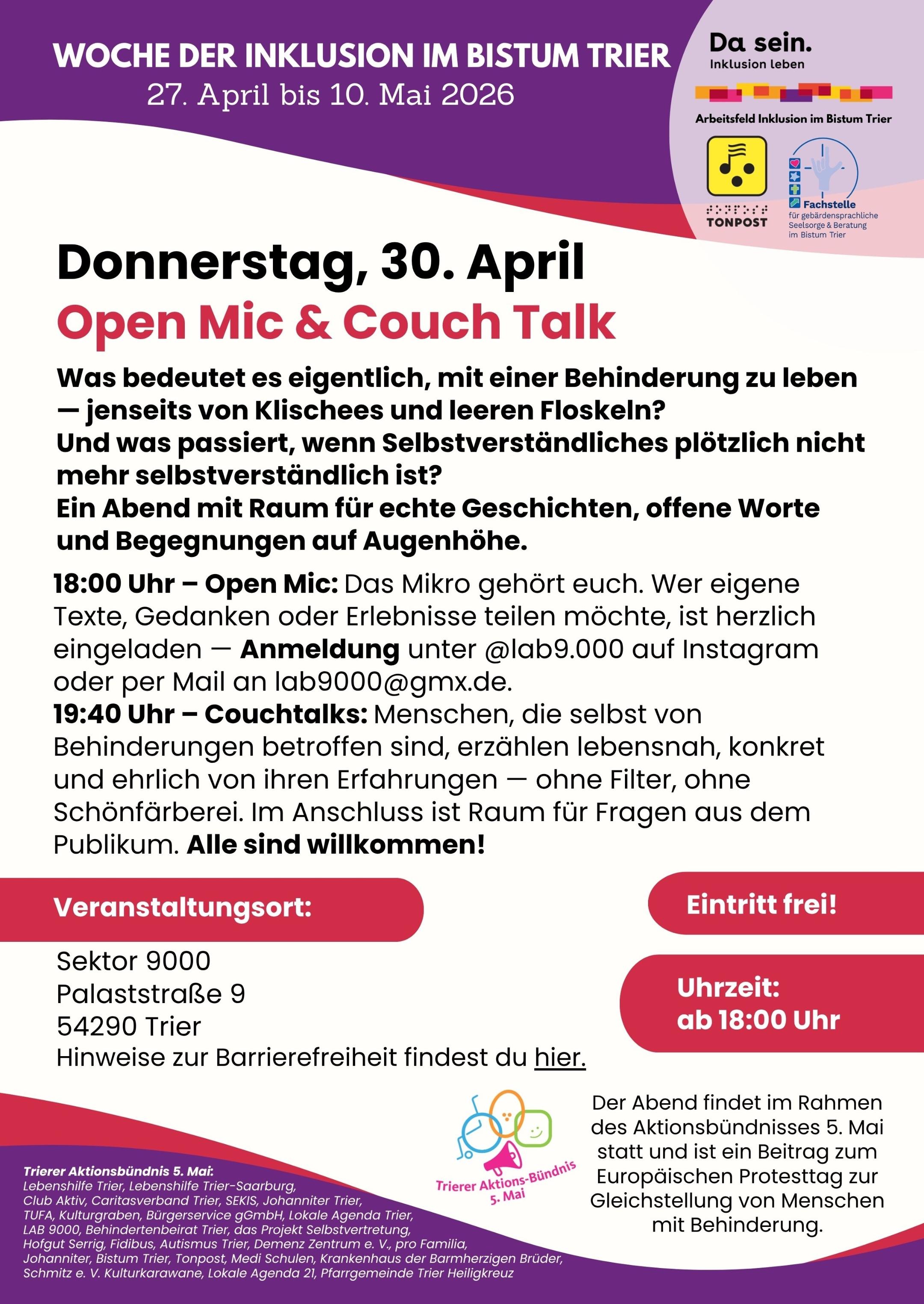 Plakat des Open Mic & Couch Talk