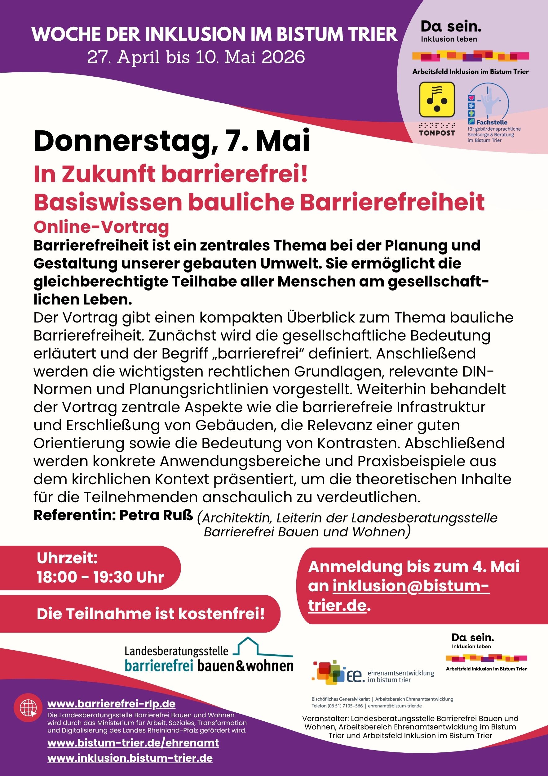 Plakat zum Online-Vortrag barrierefreies Bauen