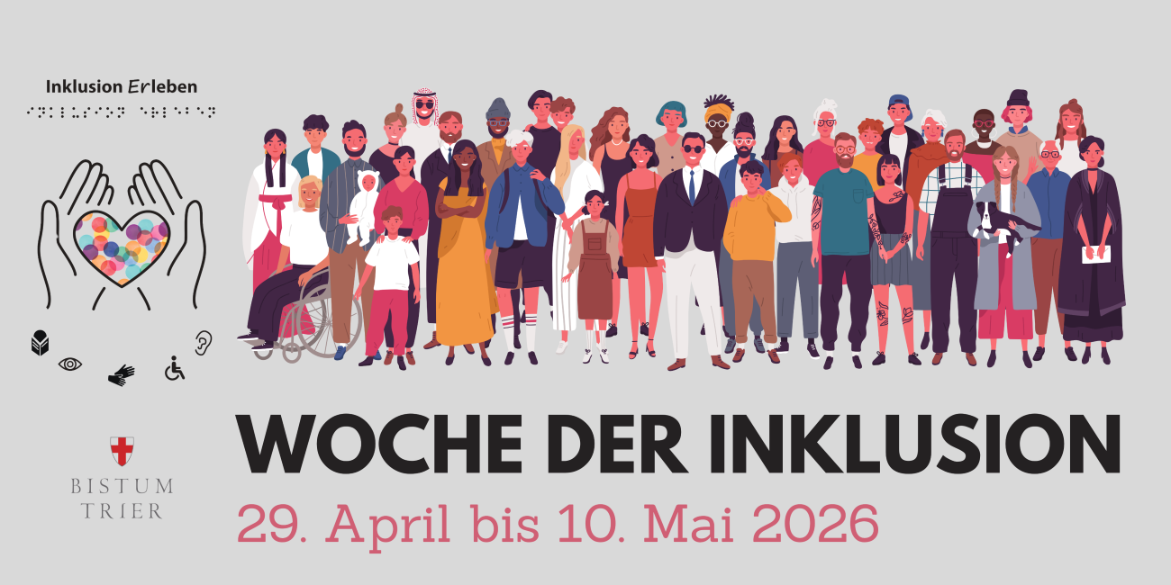 Banner_Woche der Inklusion 2026 (2-2) (c) Bistum Trier Banner zur Woche der inklusion vom 29.04.-10.05.2026. Zu sehen ist eine bunte Gruppe von vielen verschiedenen Menschen.