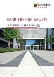 Das BIld zeigt die Broschüre des rheinland-pfälzischen Ministeriums der Finanzen. Sie trägt den Titel Barrierefrei bauen. Leitfaden für die Planung.