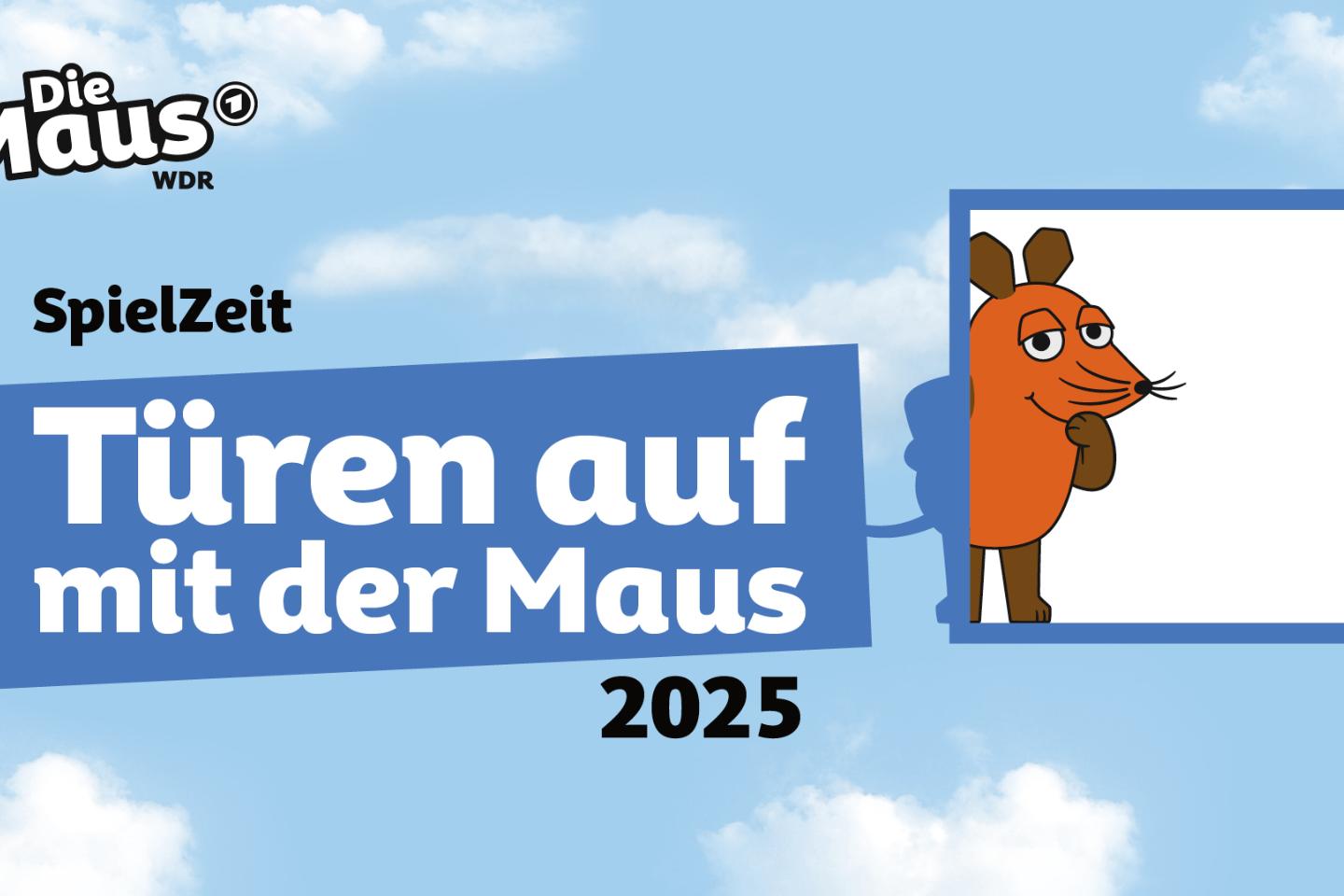 Logo des Maus Türöffnertages 2025 - Die Maus schaut durch einen Rahmen hindurch,