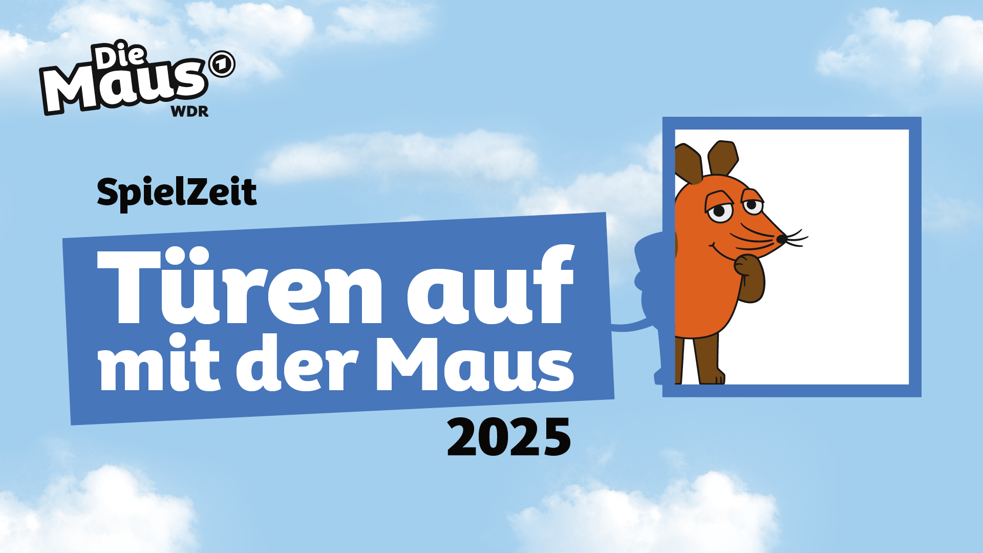 Logo des Maus Türöffnertages 2025 - Die Maus schaut durch einen Rahmen hindurch,