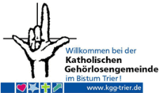 Das BIld zeigt das Logo der Katholischen Gehörlosengemeinde in Trier. EIne Hand zeigt eine Gebärde aus der Gebärdensprache.