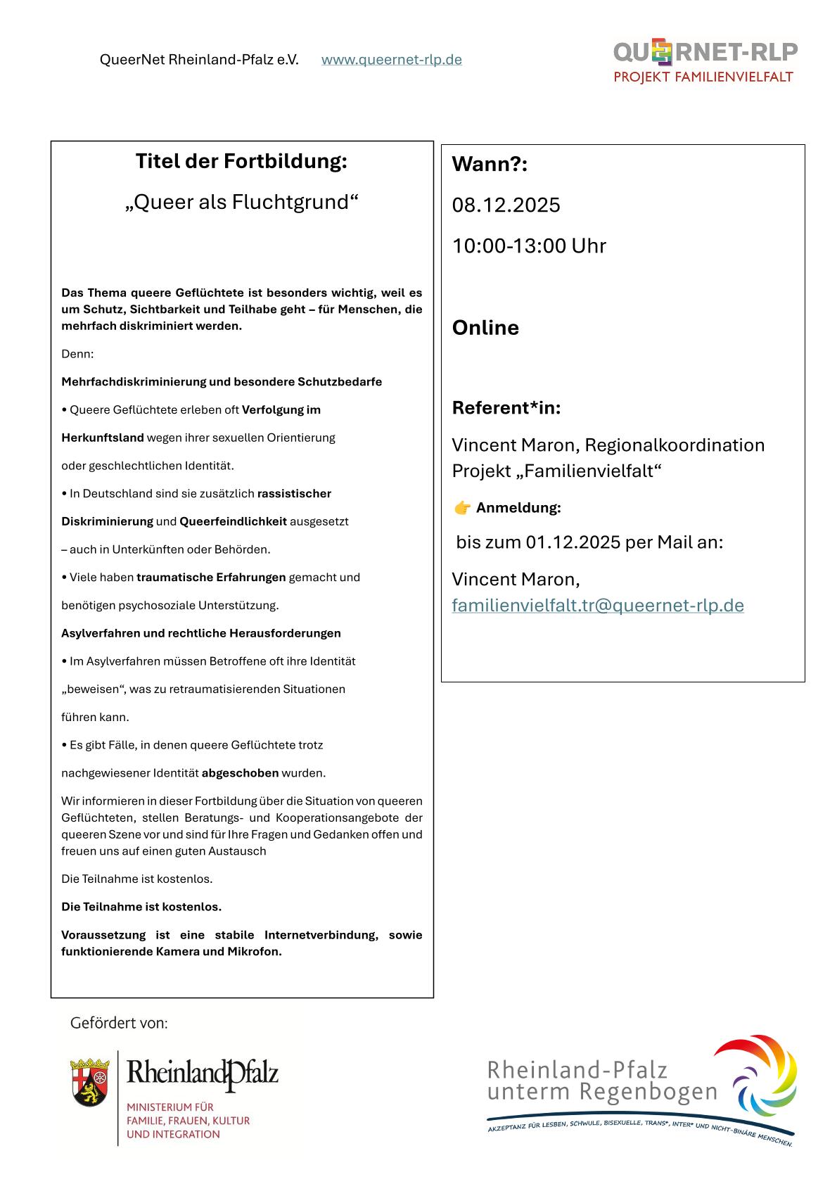 Flyer 'Queer als Fluchtgrund'