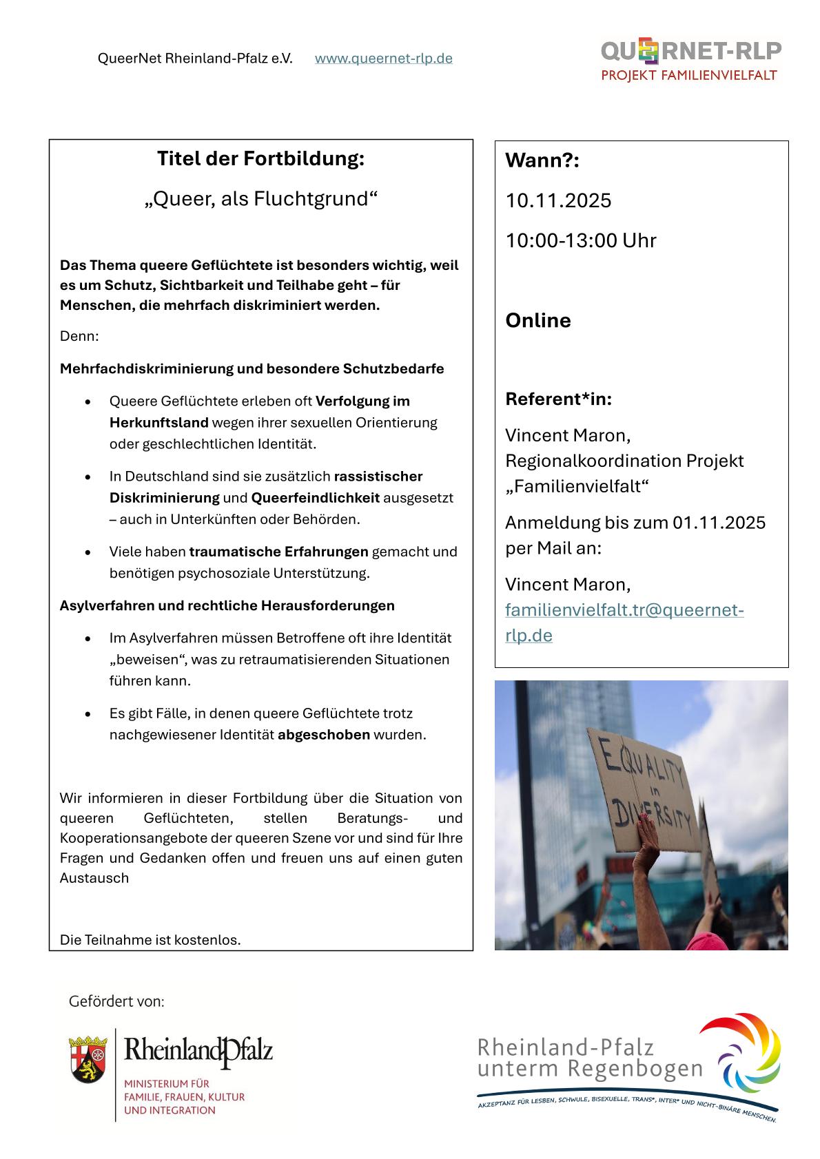 Flyer 'Queer als Fluchtgrund'