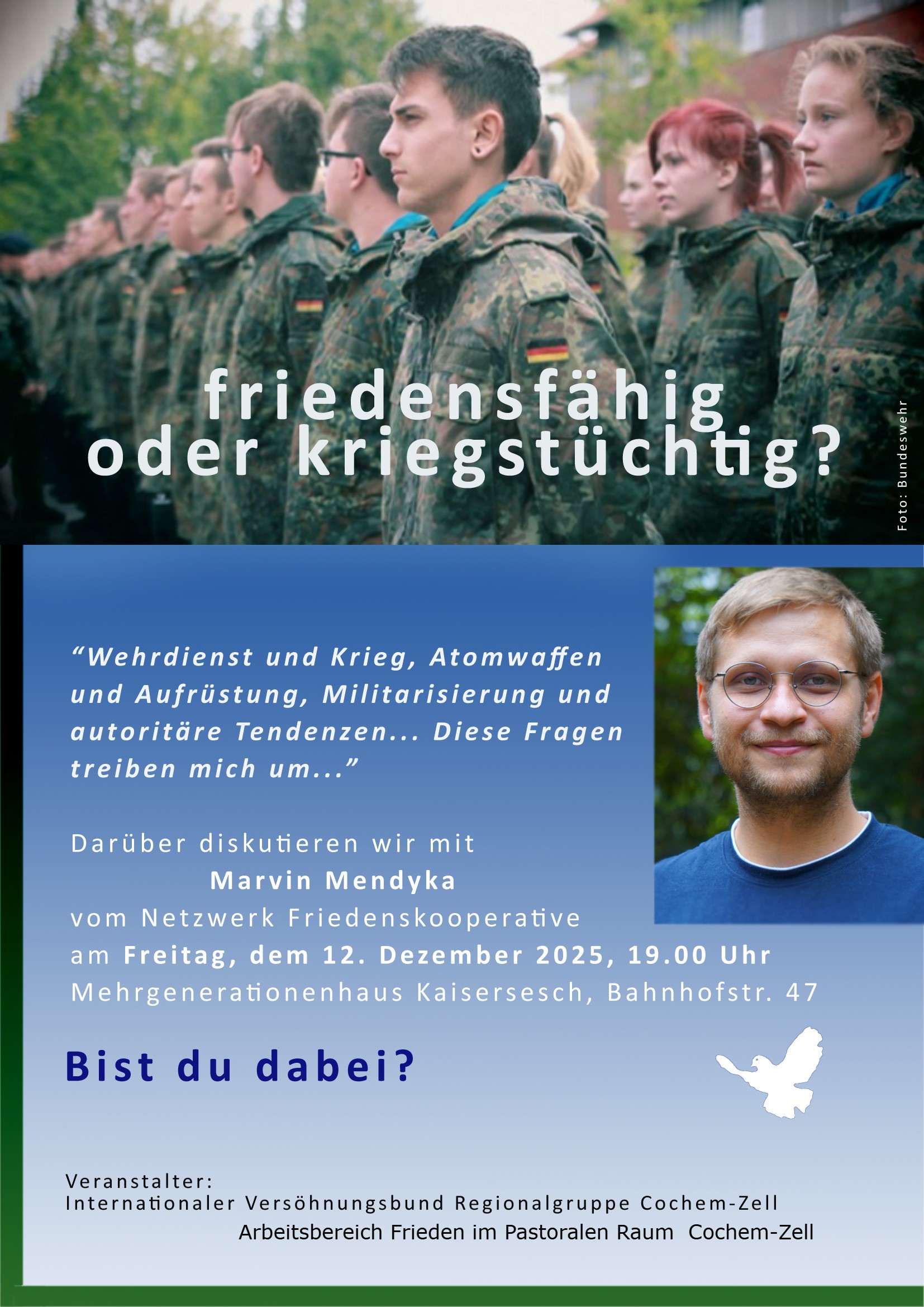 Flyer zur Veranstaltung friedensfähig oder kriegstüchtig