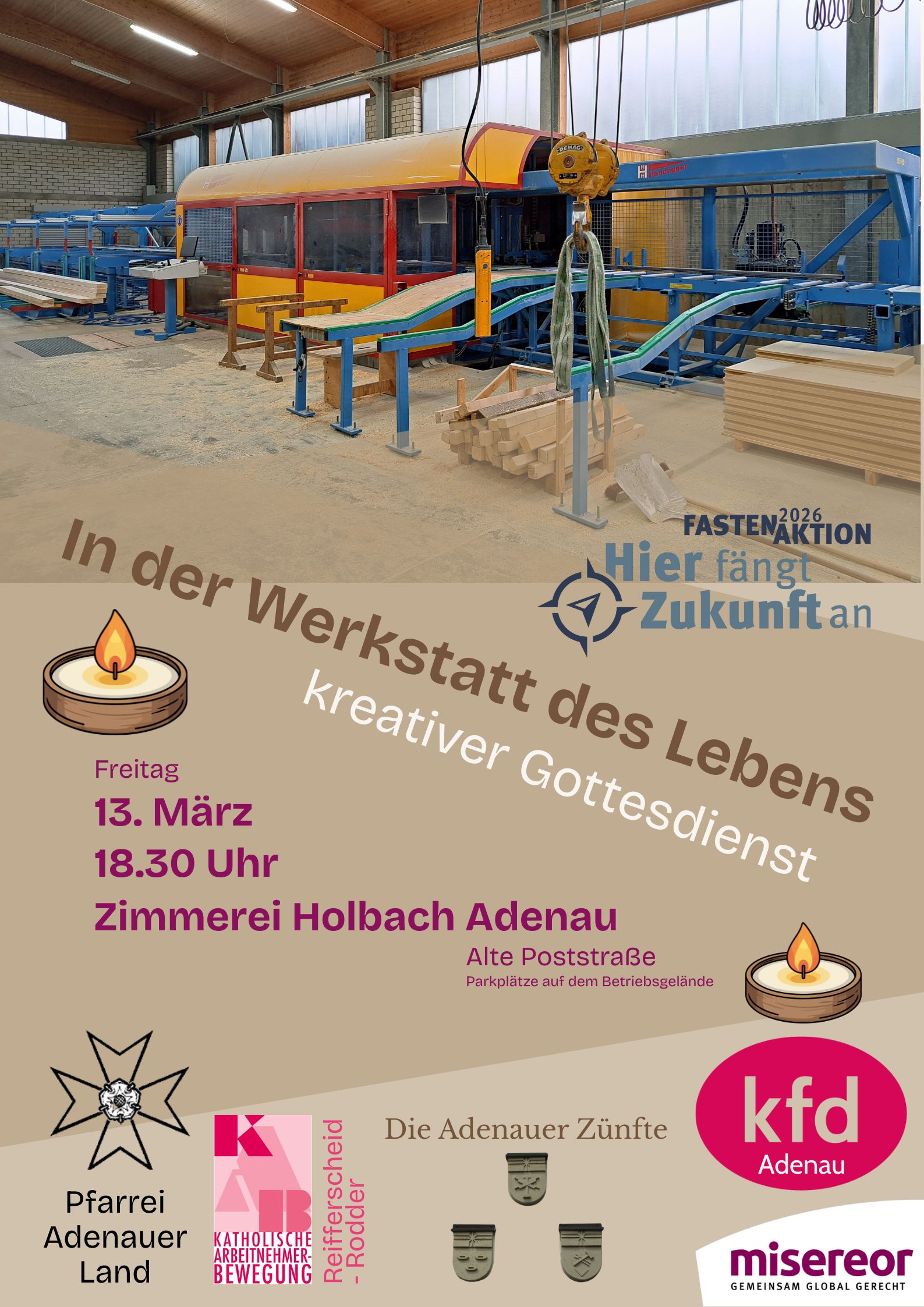 Ein Plakat, das auf den kreativen Gottesdienst hinweist.