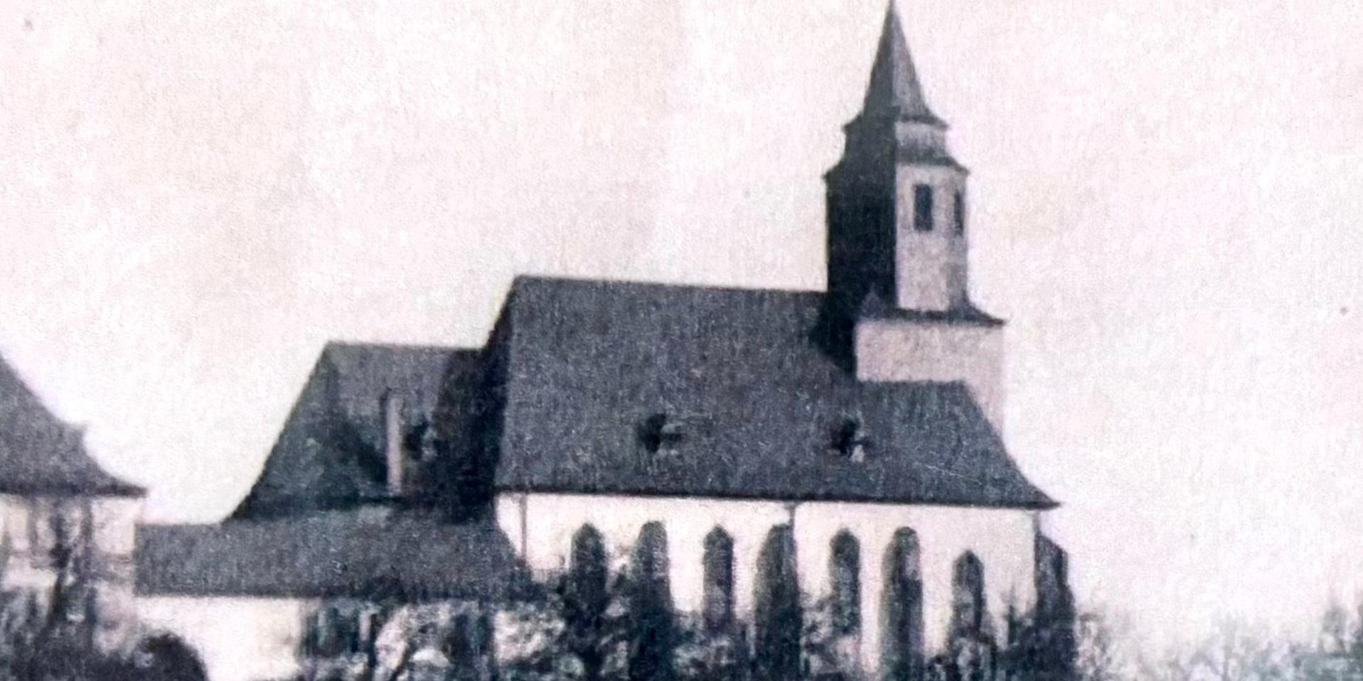 Postkarte der Kirche St. Wendalinus Dirmingen vor der Zerstörung