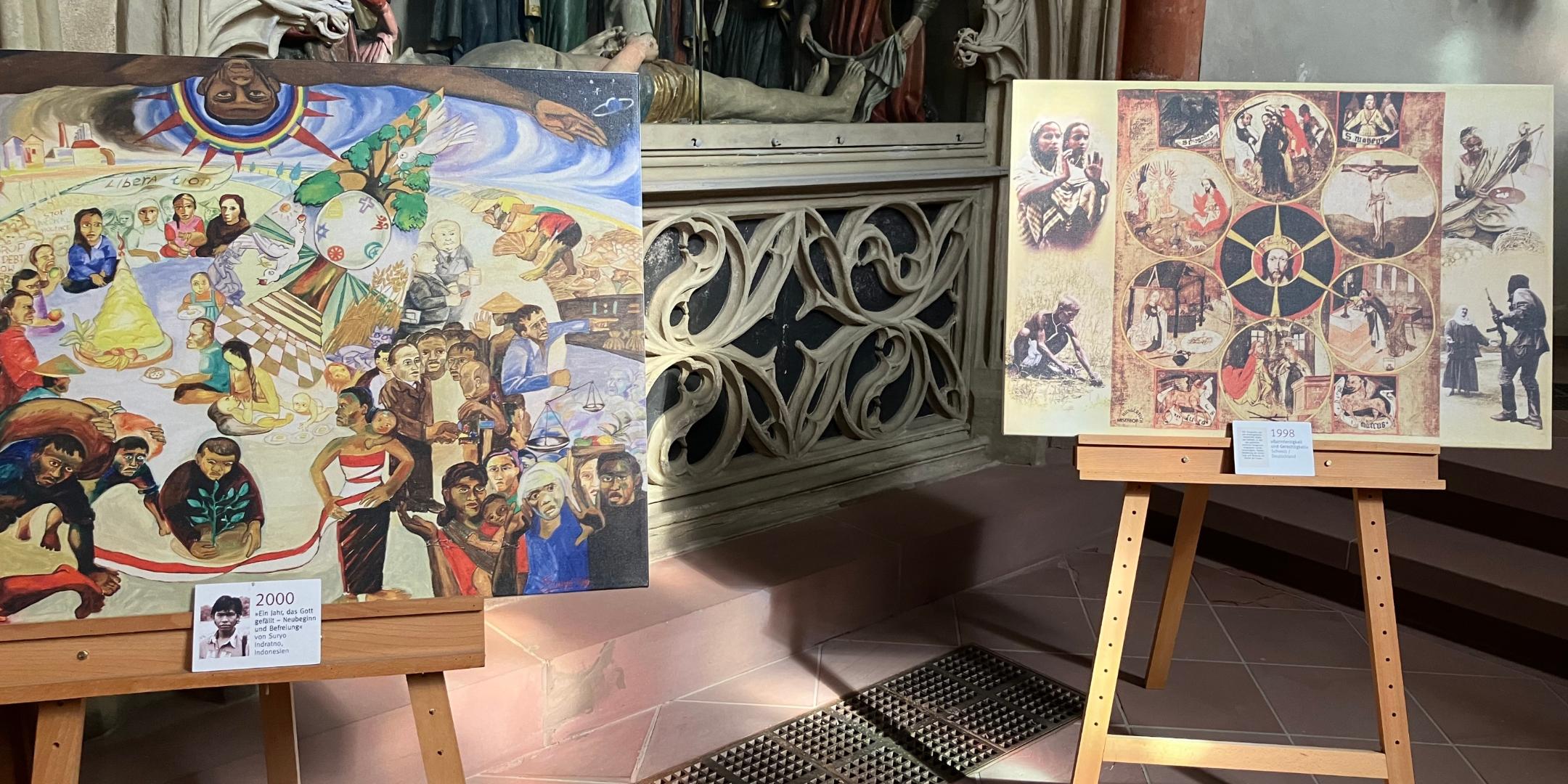 Bis zum 27. März können in der Basilika St. Wendelin in St. Wendel 22 Misereor-Hungertücher betrachtet werden.