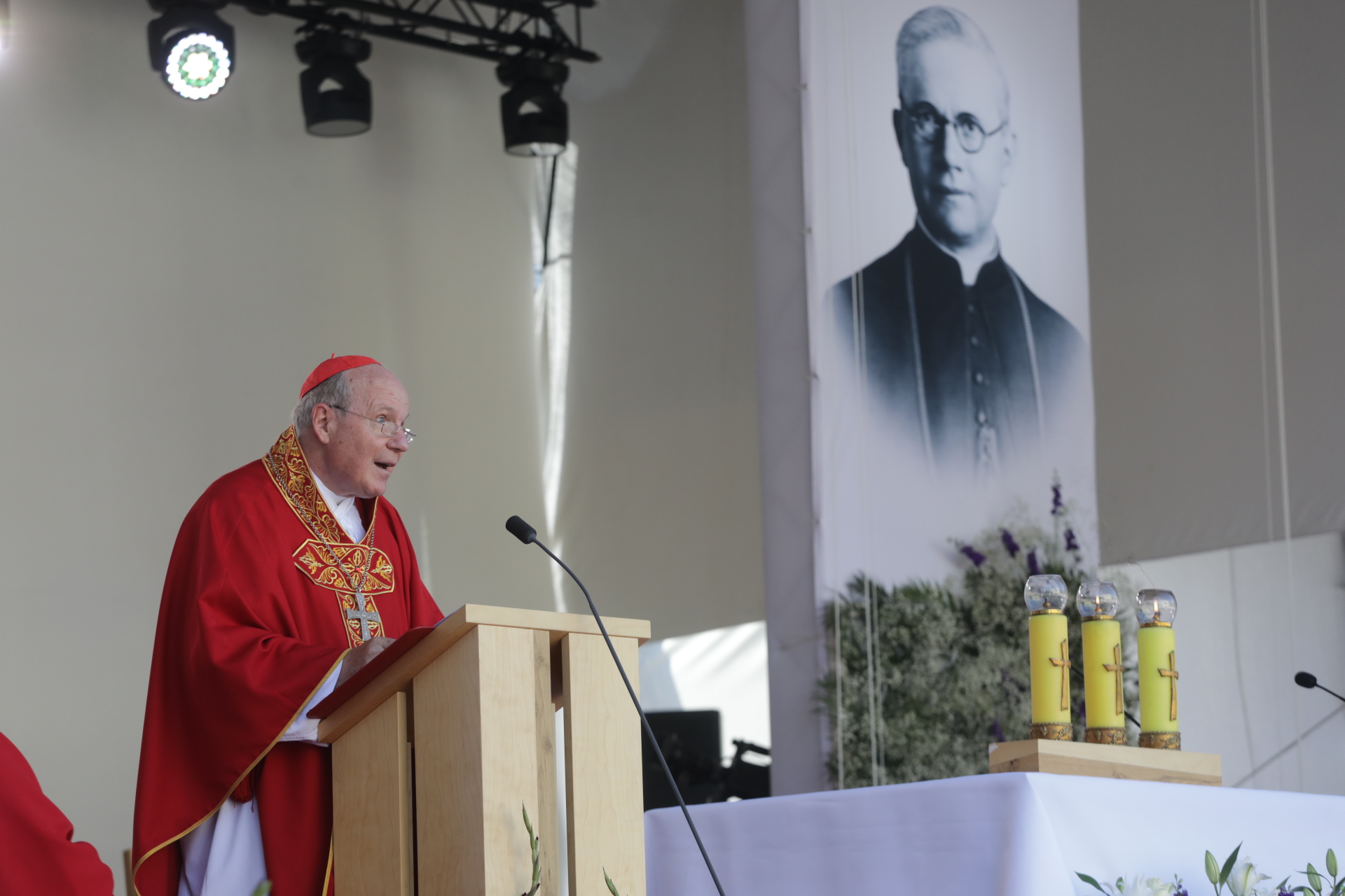 Kardinal Schönborn neben dem Bild des Seligen Eduard Profittlich