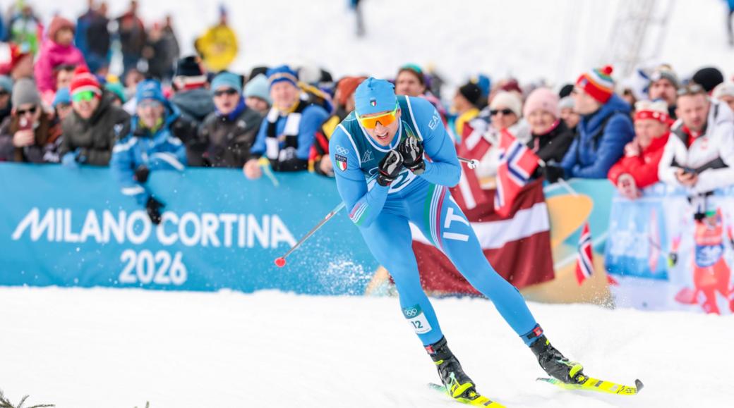 Der Italiener Simone Mocellini bei der Skilanglauf-Qualifikation der Olympischen Winterspielen in Mailand und Cortina d’Ampezzo.