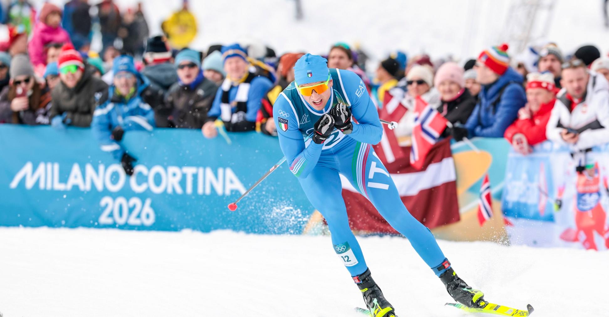 Der Italiener Simone Mocellini bei der Skilanglauf-Qualifikation der Olympischen Winterspielen in Mailand und Cortina d’Ampezzo.