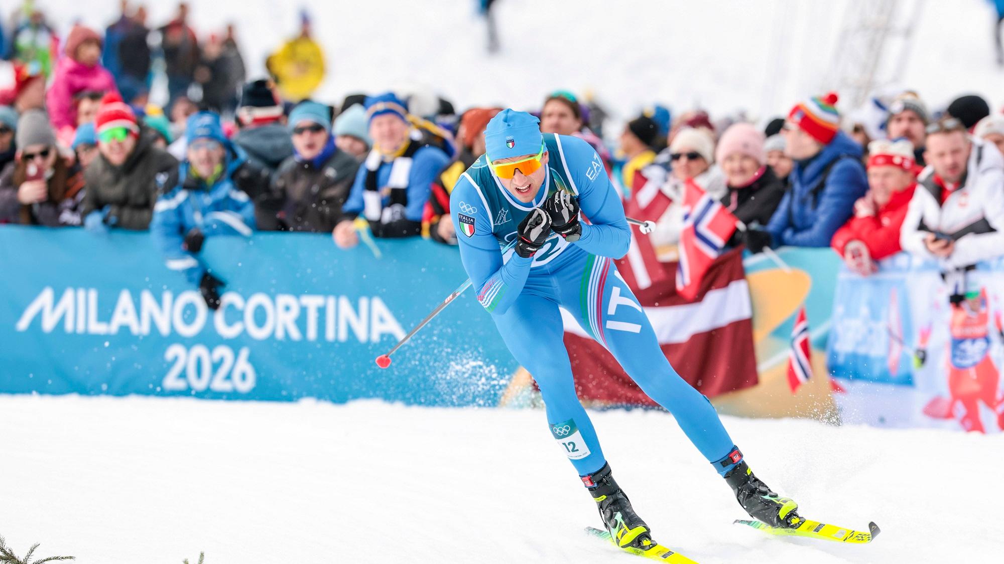 Der Italiener Simone Mocellini bei der Skilanglauf-Qualifikation der Olympischen Winterspielen in Mailand und Cortina d’Ampezzo.