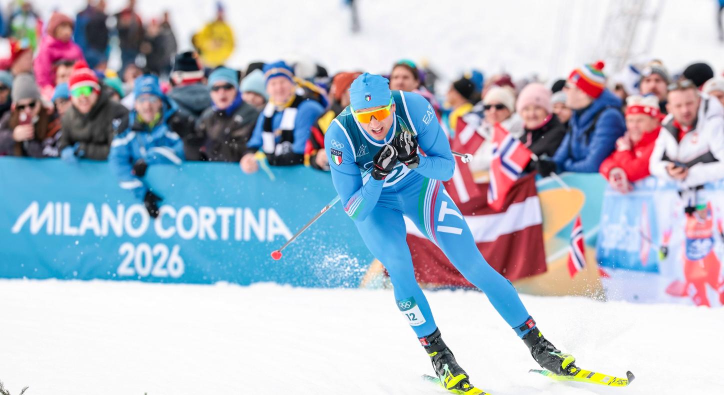 Der Italiener Simone Mocellini bei der Skilanglauf-Qualifikation der Olympischen Winterspielen in Mailand und Cortina d’Ampezzo.