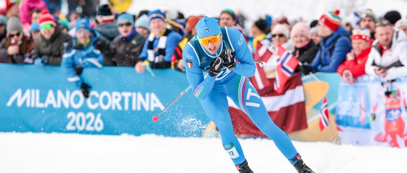 Der Italiener Simone Mocellini bei der Skilanglauf-Qualifikation der Olympischen Winterspielen in Mailand und Cortina d’Ampezzo.