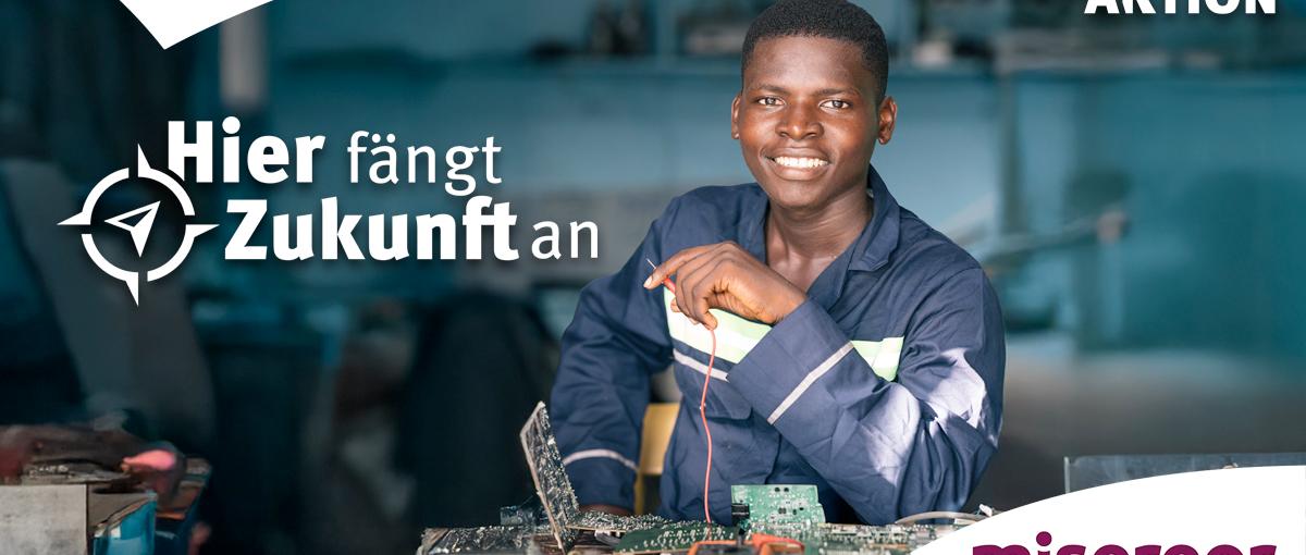 Zu sehen ist das Werbeplakat für die Fastenaktion 2026 'Hier fängt Zukunft an'