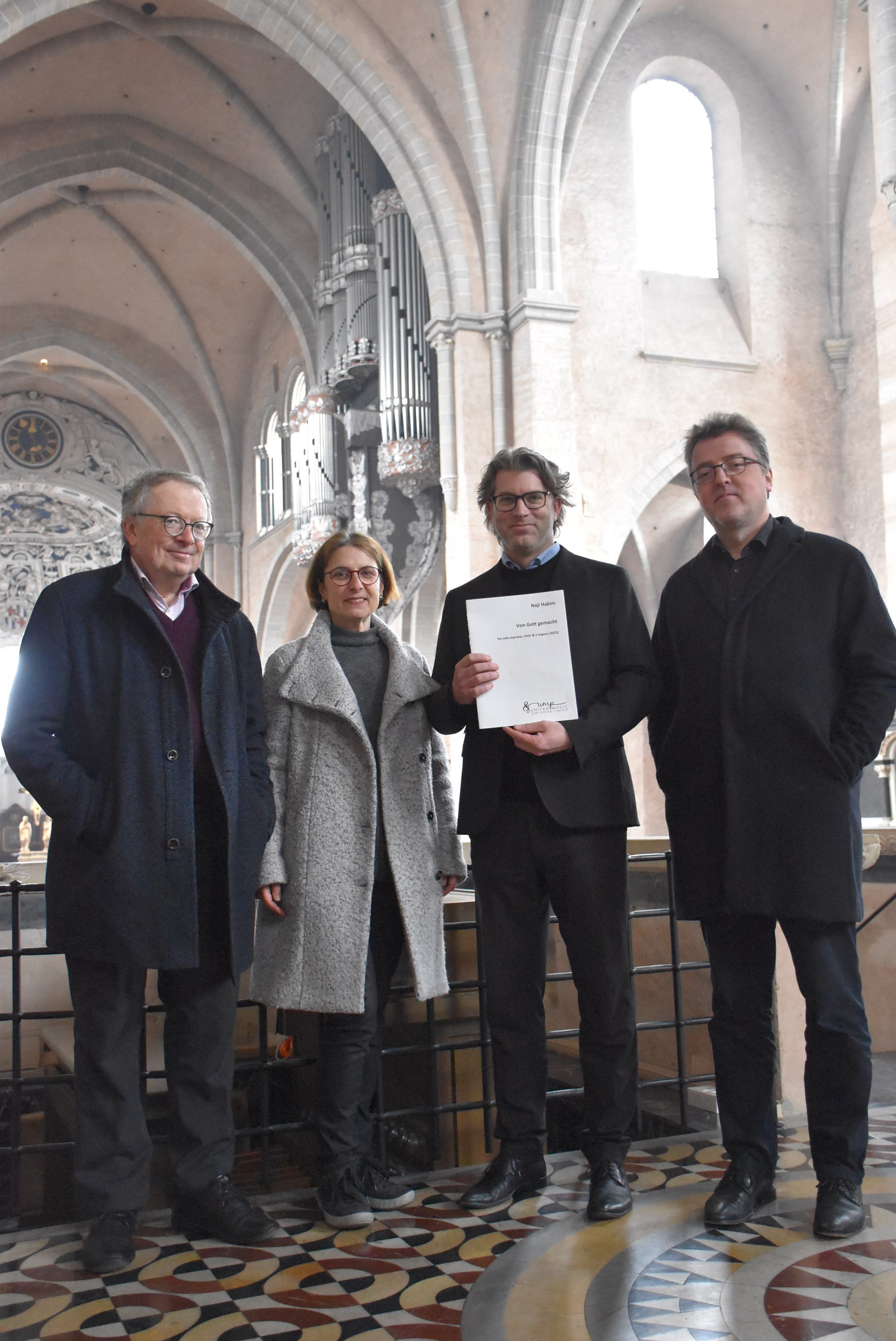 Solisten bei der Auftragskomposition von Naji Hakim sind Josef Still, Antonia Lutz, Thomas Kiefer und Ulrich Krupp an der Chororgel (von links).