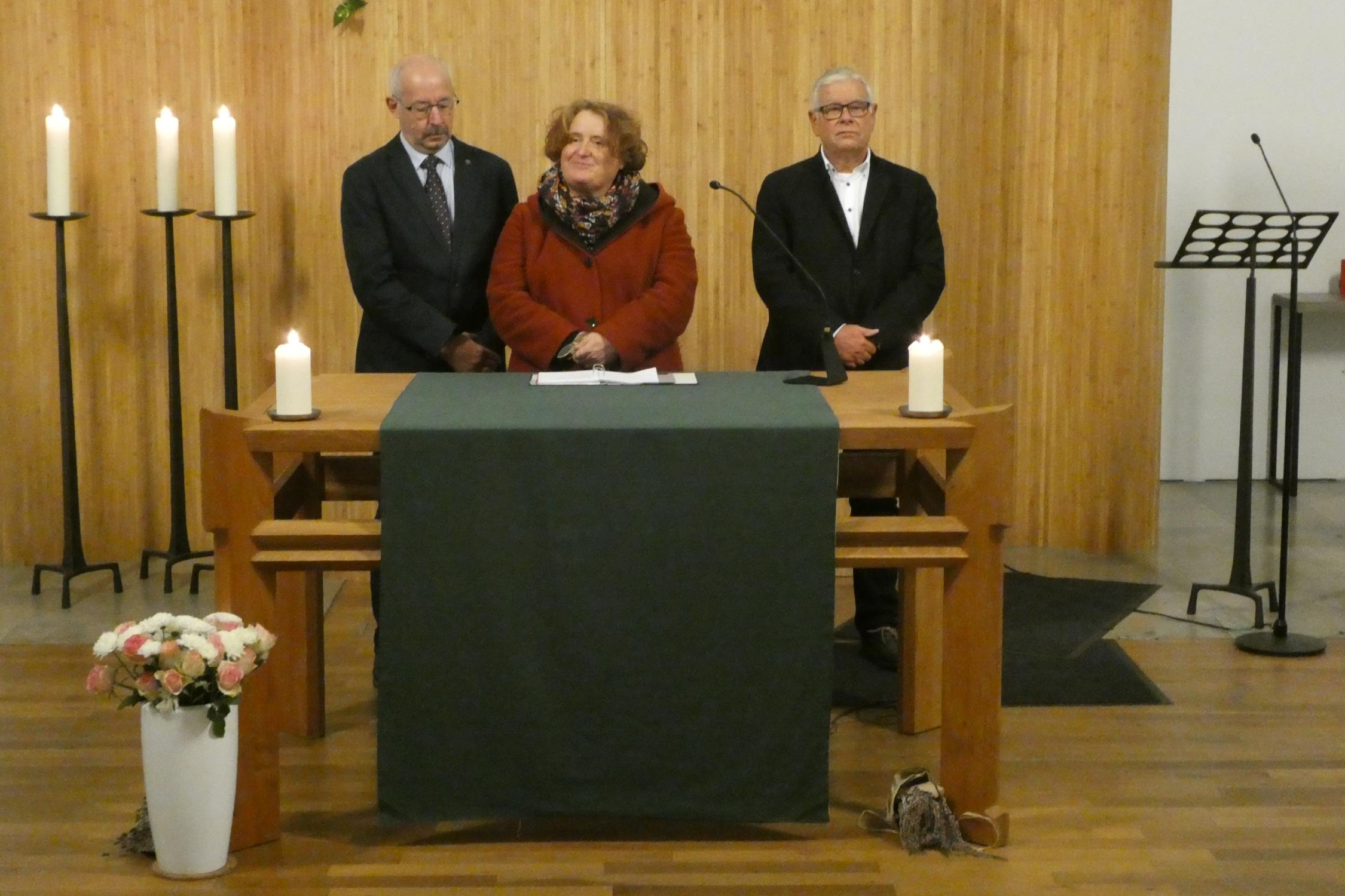Joachim Hipfel (Freie Evangelische Gemeinde), Pascale Jung (Katholische Kirche, Bistum Trier) und Wolfgang Schmidt (Evangelischer Kirchenkreis Saar-West)