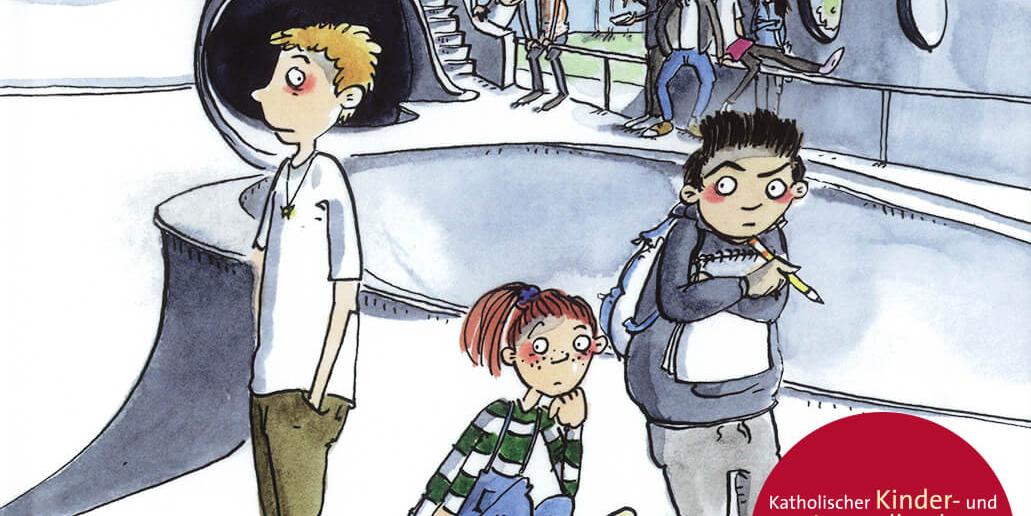 Gezeichnetes Buchcover 'Völlig meschugge?! mit drei Kindern.