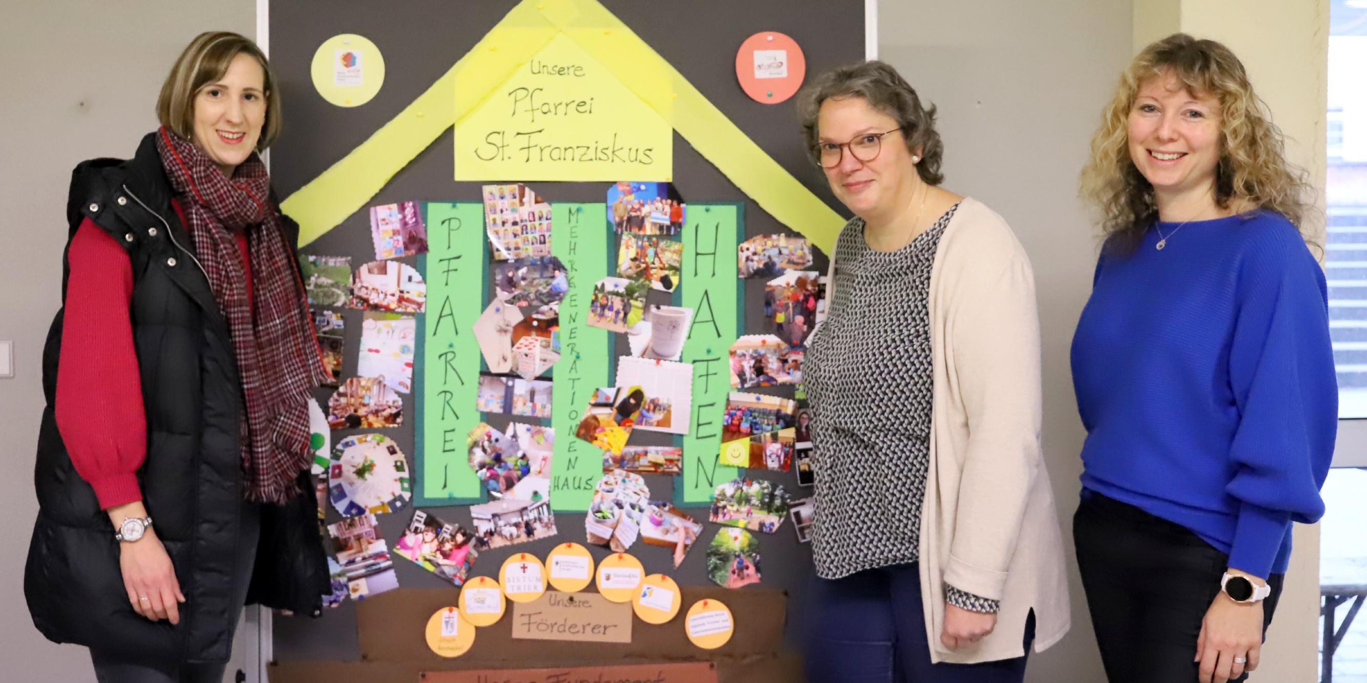 Anna Forster (MGH), Gerlinde Paulus-Linn (Gemeindereferentin) und Karina Düpré-Kranz (MGH), vlnr., sind als Organisatorinnen mit von der Partie bei der Verschenkekirche in Hermeskeil.