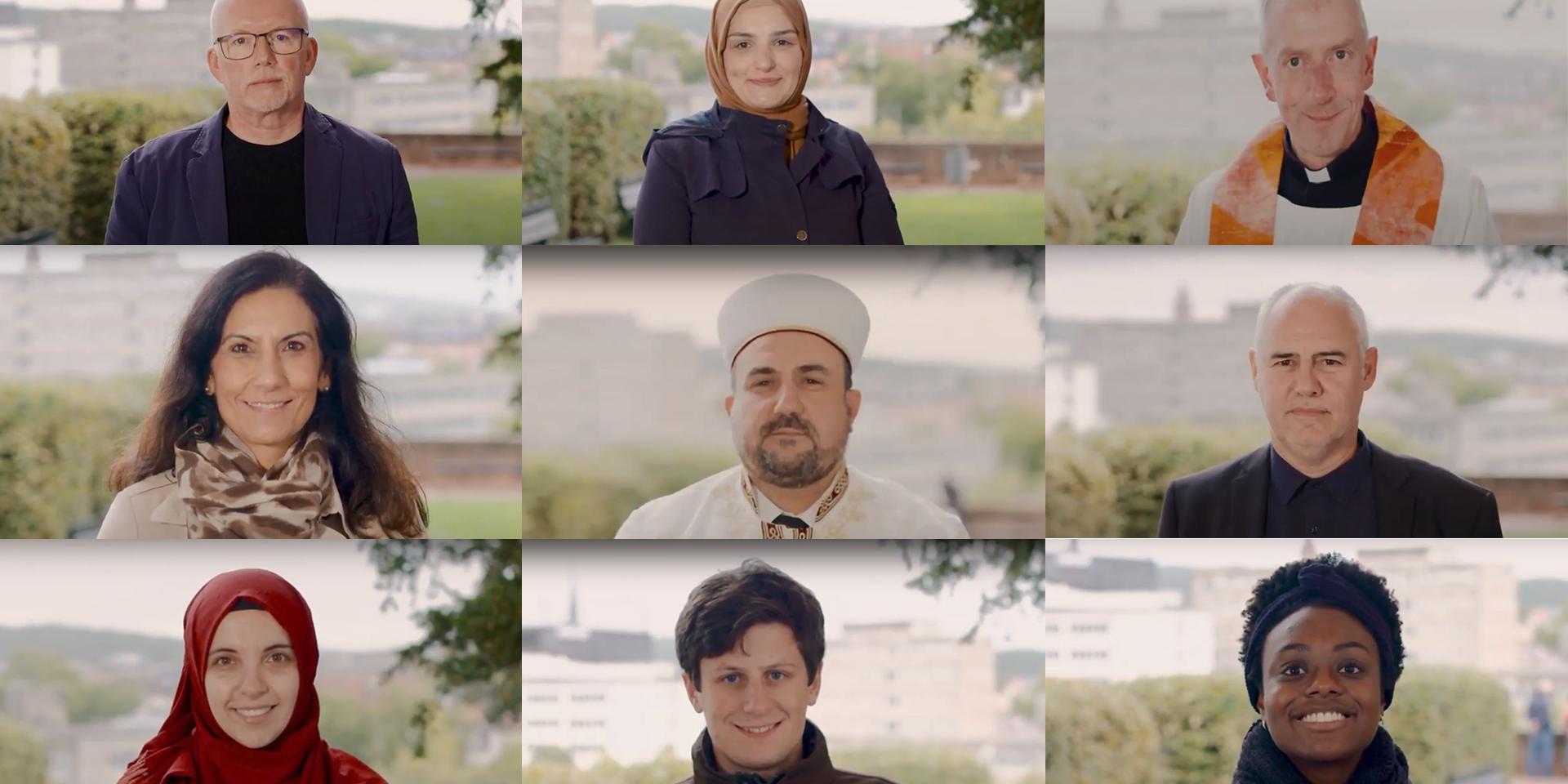 Vertreter mehrerer Religionen nahmen in Saarbrücken ein interreligiöses Gebet als Film auf. Foto: Collage aus Screenshots/uk/cl