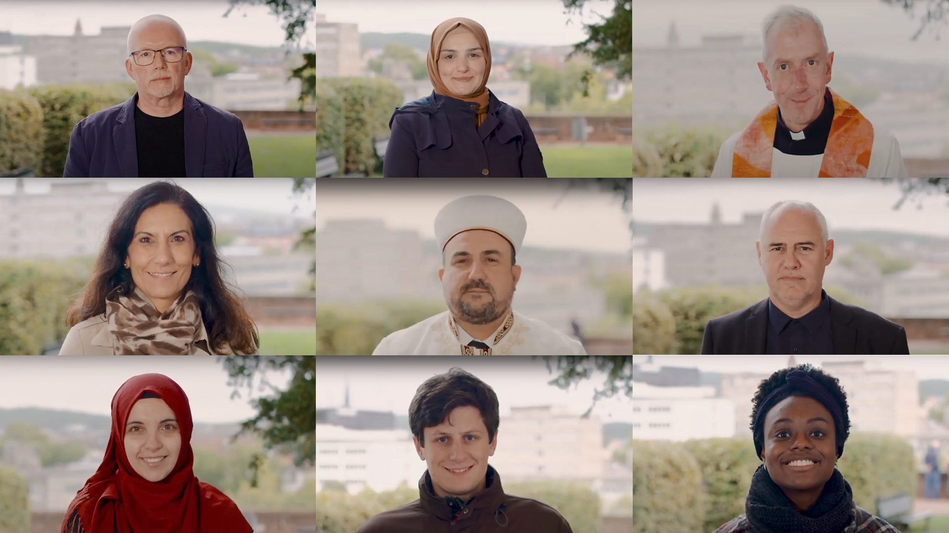 Vertreter mehrerer Religionen nahmen in Saarbrücken ein interreligiöses Gebet als Film auf. Foto: Collage aus Screenshots/uk/cl