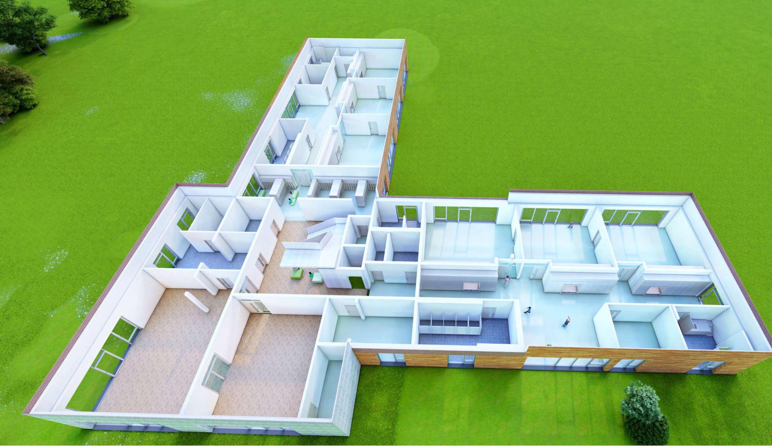 Grundriss der Ökumenischen Kita Niederlinxweiler. Zeichnung: Niedenzu Architekten