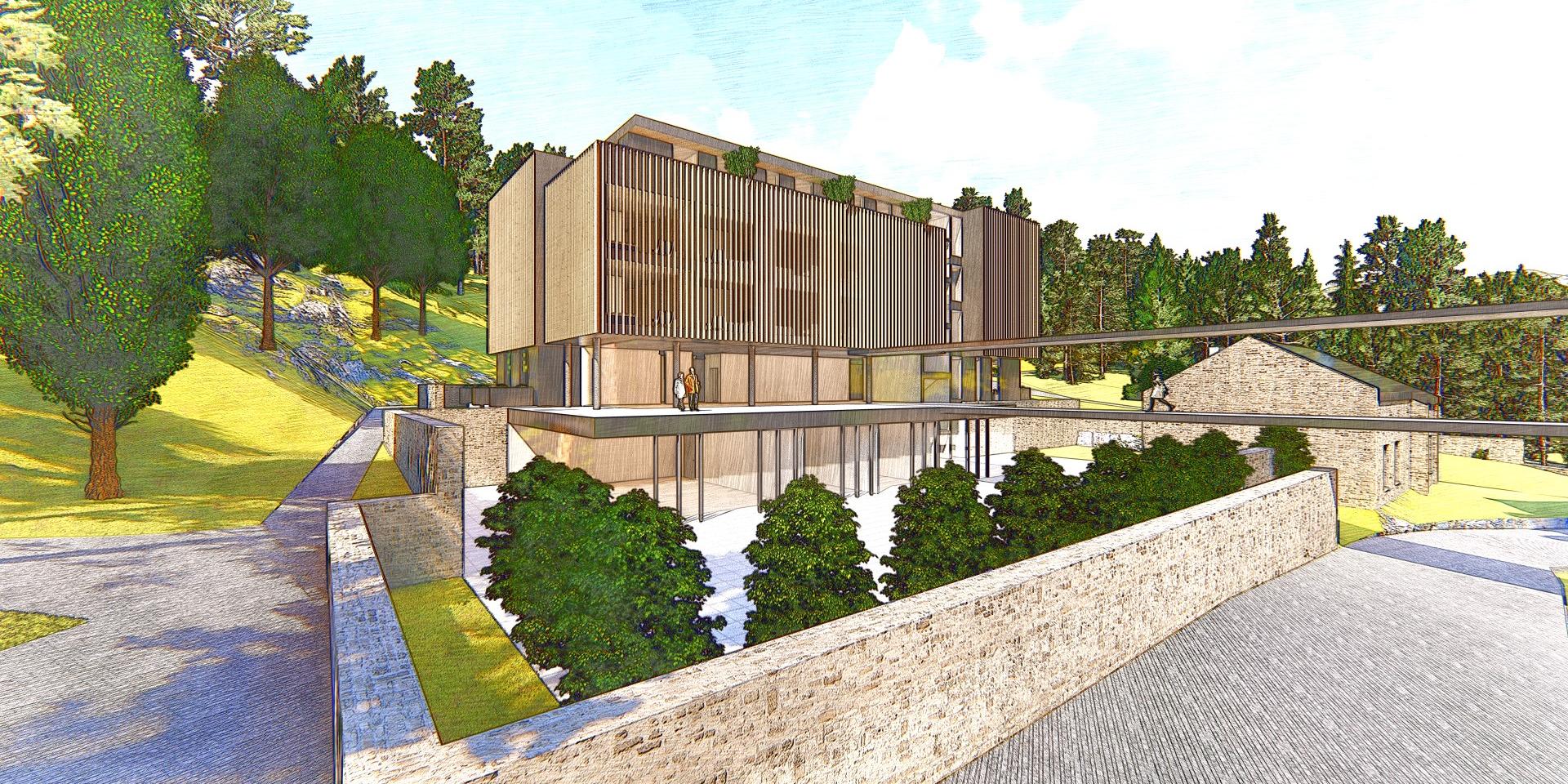 Eine Skizze des geplanten Hotelanbaus des Architektenbüros Andreas Rahmig aus Andernach.