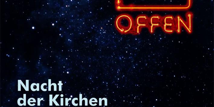 Plakat mit Sternenhimmel und einer beleuchteten Kirche