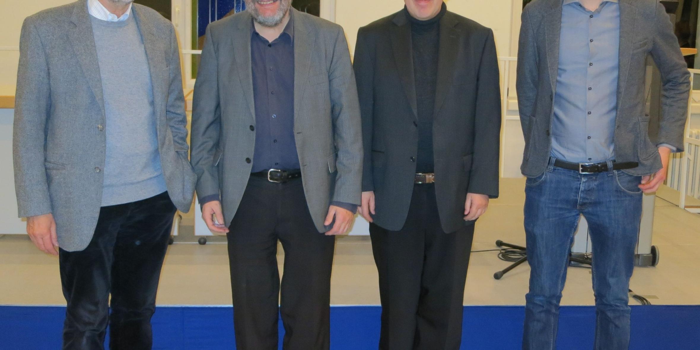Eröffneten den 1. Akademietag in Vallendar (v. links): Prof. em. Dr. Ulrich Sarcinelli, Pater Heinz-Willi Rivert (SAC), Prof. Dr. Paul Rheinbay (SAC) und Diplom-Sozialwissenschaftler Philipp Scherer. Foto: Breitbach