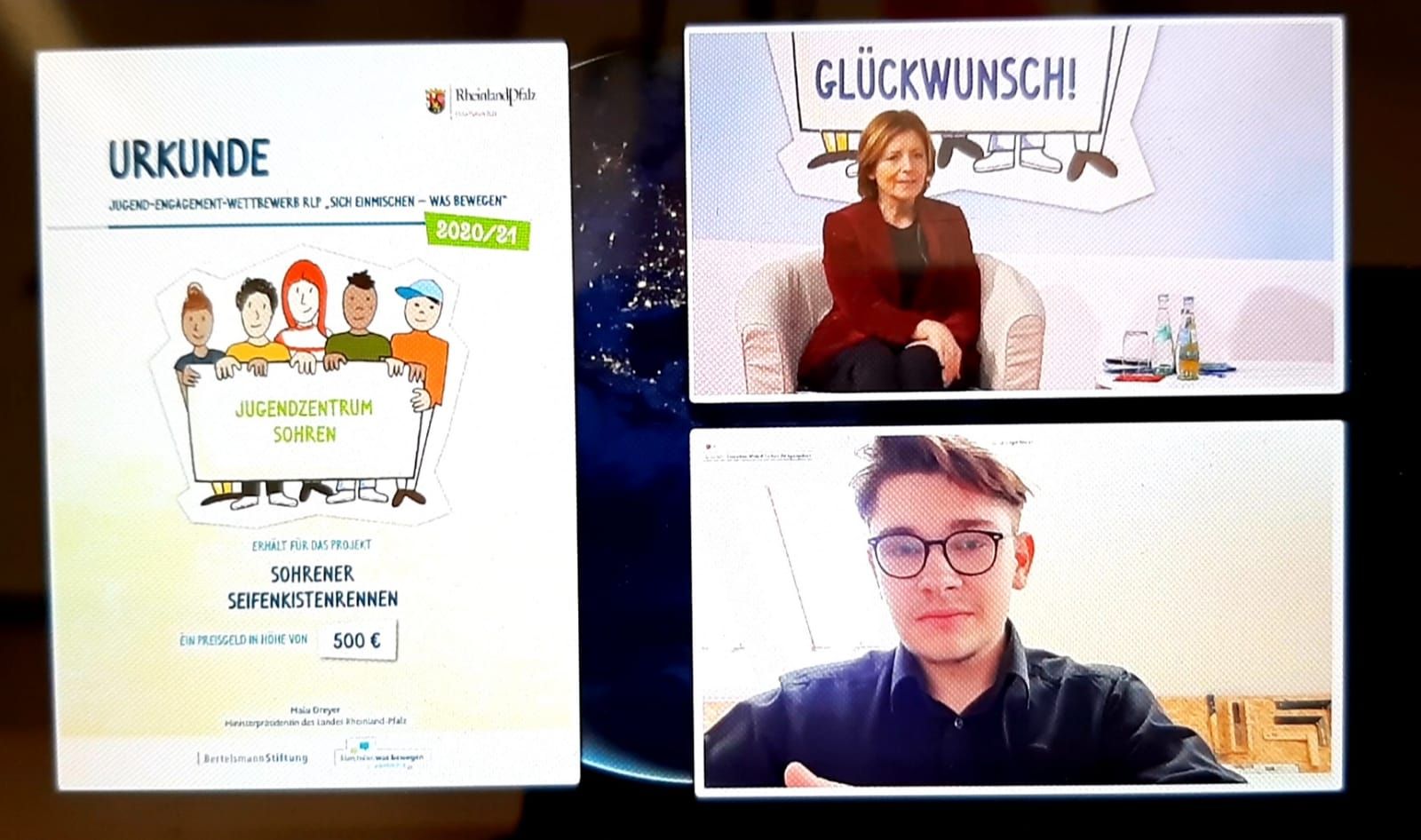 Angel Benzler, Sprecher des Projekts, bei der digitalen Preisverleihung. Foto/Screenshot: privat