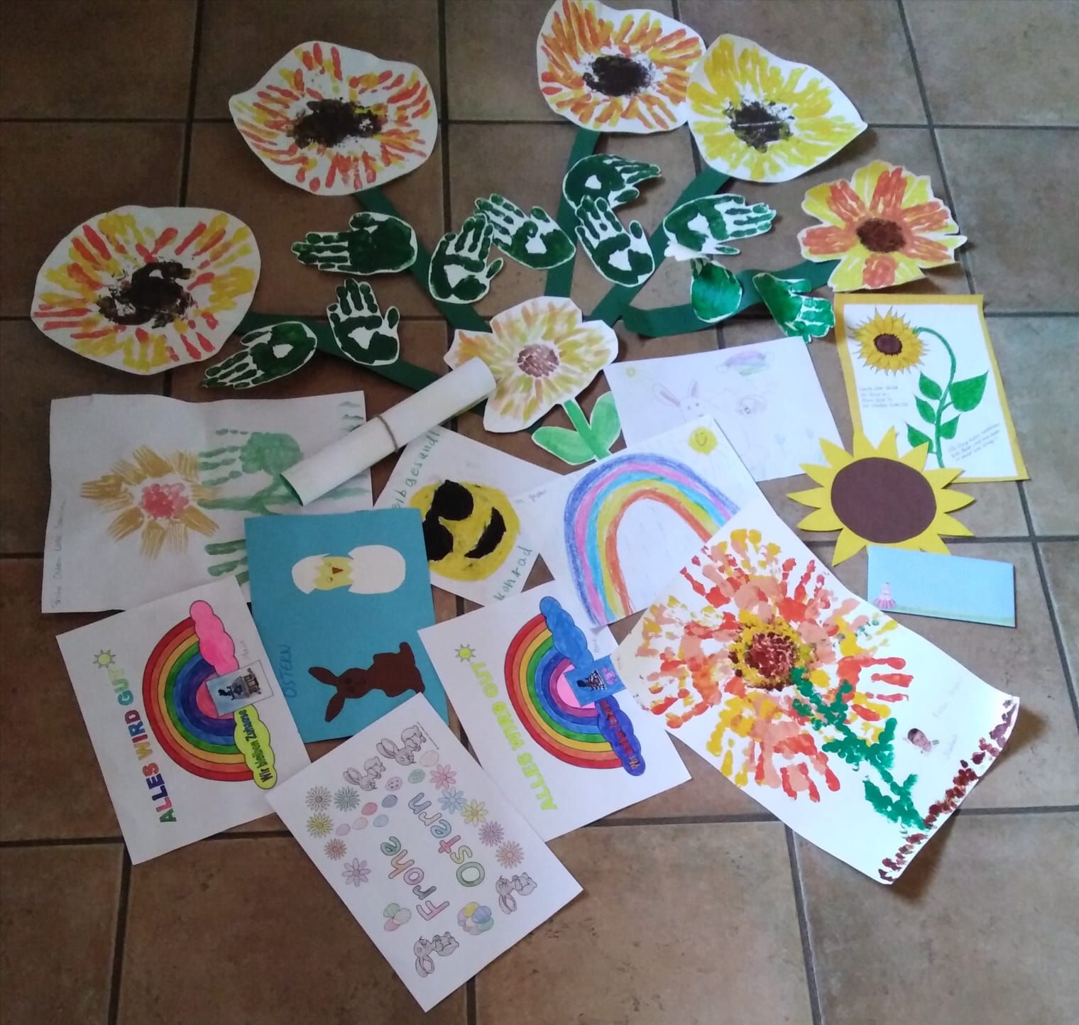 Die Grundschulkinder aus Freudenburg und Serrig bastelten Sonnenblumenbilder (Foto:privat)