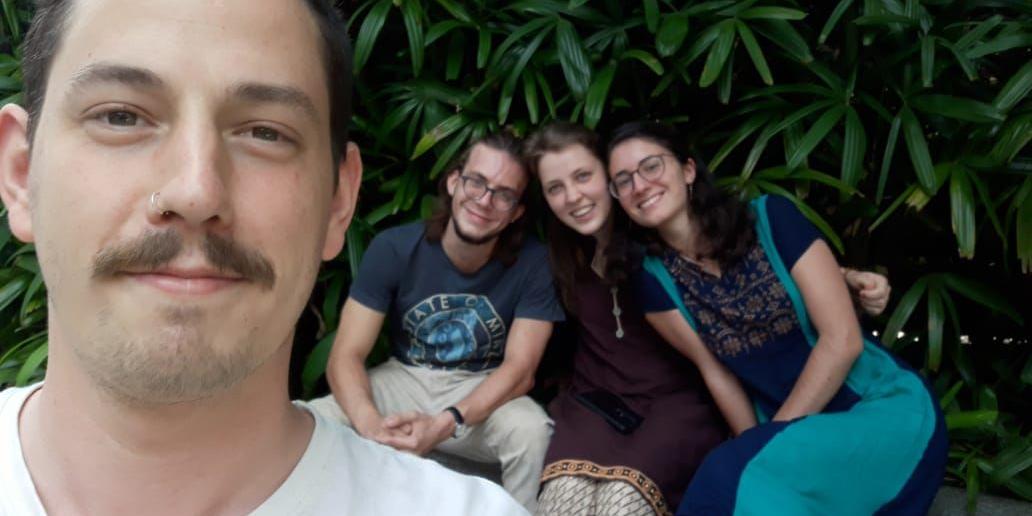 Stephan Mertes, Bildungsreferent bei SoFiA, Niklas Graf (Saarwellingen), Lisa Arenz, Daphne Antoniadis (Koblenz)